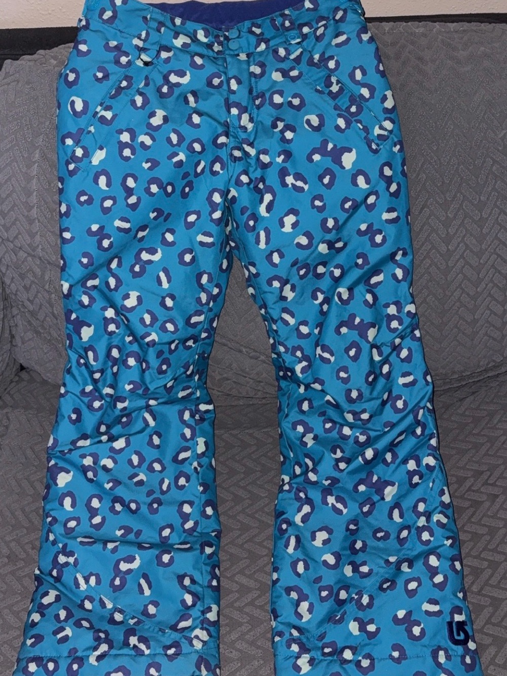Burton DRYRIDE Girls Medium Snowboard Pants Blue Leopard Print Ski Room To Grow